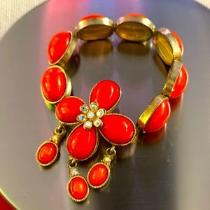 4 for $10!!! VNTG Aurora Borealis Retro Mod 60’s Red Orange Flower Bracelet with